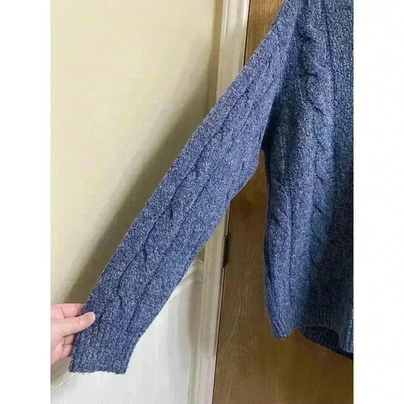 Vintage Gran Sasso Lamb Wool/Nylon Heathered Blue Braid Knit Sweater XL Italian - Picture 3 of 12